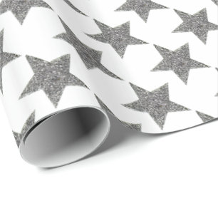 Sparkly silverstjärnor för jul presentpapper