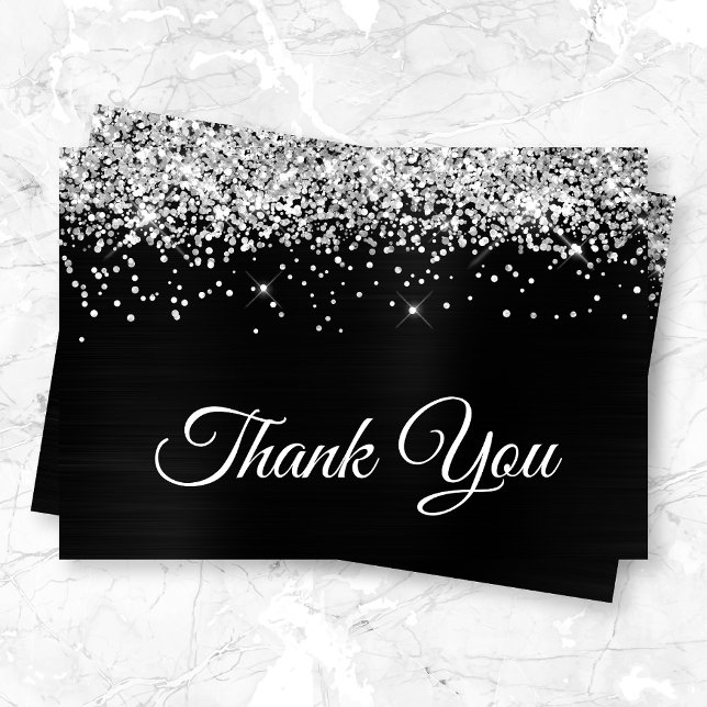 Sparkly Silvery Glitter Black Satin Ombre Foil Tack Kort (Skapare uppladdad)
