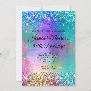 Sparkly Sjöjungfru Glitter Foil 50:e födelsedagen Inbjudningar