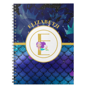 Sparkly Sjöjungfru Scales Unicorn Horn Monogram Anteckningsbok