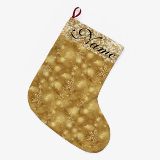 Sparkly Snöflingor, Guld och Guld Glitter - - Stor Julstrumpa