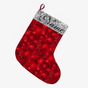 Sparkly Snöflingor, Red & Silver Glitter - Stor Julstrumpa