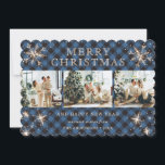 Sparkly Snowflake Blue Buffalo Play Photo Collage Julkort<br><div class="desc">Vackert blått buffelplatta fotokollage-helgdag med snöflingor och stjärnor. Anpassa enkelt det här söta helgdag med foton och text.</div>