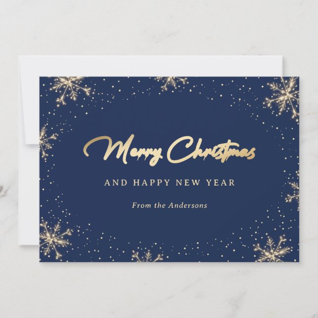 Sparkly Snowflake Blue och Guld Julkort (Framsida)