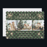 Sparkly Snowflake Grönt Play 3 Photo Collage Julkort<br><div class="desc">Fin grönt buffelbetalkort för fotokollage med helgdag och stjärnor. Anpassa enkelt det här söta helgdag med foton och text.</div>