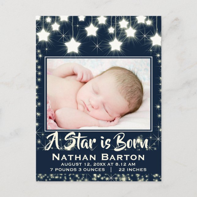 Sparkly Stars Baby Photo Ram Birth Notice Vykort (Framsida)