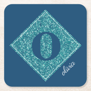Sparkly Teal Blue Glitter Personlig Underlägg Papper Kvadrat