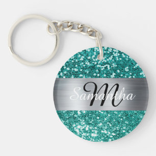 Sparkly Teal Glitter Silver Foil Monogram