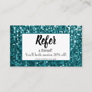 Sparkly Teal Sequin Referenskort för Anpassningsba Rabattkort