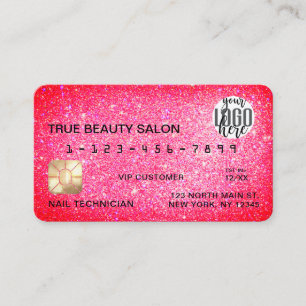 Sparkly Toppen Neon Rosa Glitter Kredit Card Logot Visitkort
