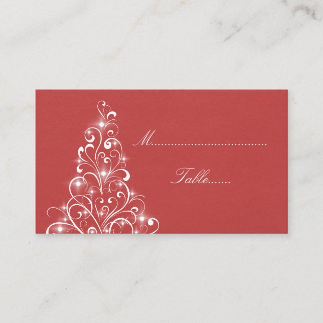 Sparkly Träd Place Card, Red Placeringskort (Framsida)