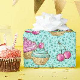 Sparkly Turcos Rosa och Blue Muffinss Birthday Presentpapper