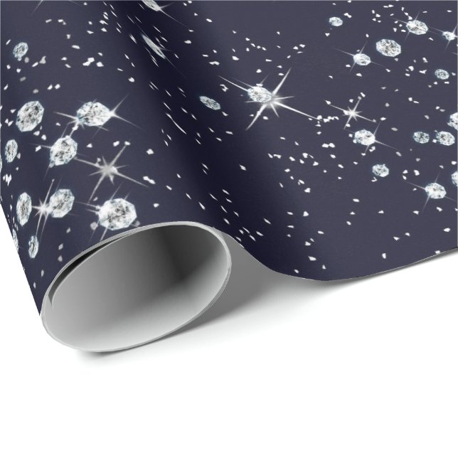 Sparkly Twilight Blue Marine Himlar Silver Diamond Presentpapper (Rullad Hörn)