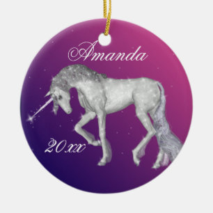 Sparkly Unicornfantasi Julgransprydnad Keramik
