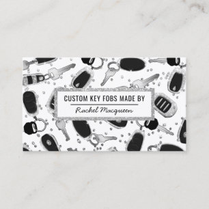 Sparkly White Silver Glitter Nyckel Fob Crafter Bu Visitkort