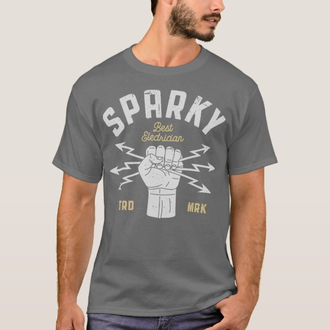 Sparky Electrician Funny Lineman Pappa Retro Gifts T Shirt (Framsida)