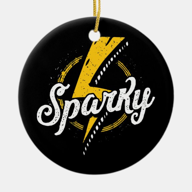 Sparky Electrician Funny Lineman Pappa Retro Julgransprydnad Keramik (Framsidan)