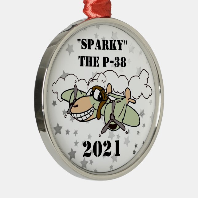 Sparky" på P-38 Lightning Tecknad Metall Ornament (Höger)