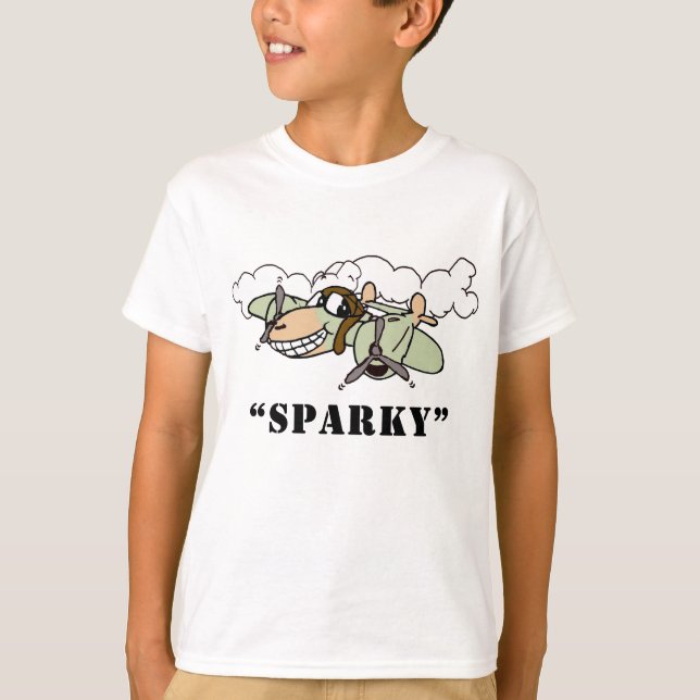 "Sparky"-Tecknad P-38-Exklusivens utformning T Shirt (Framsida)