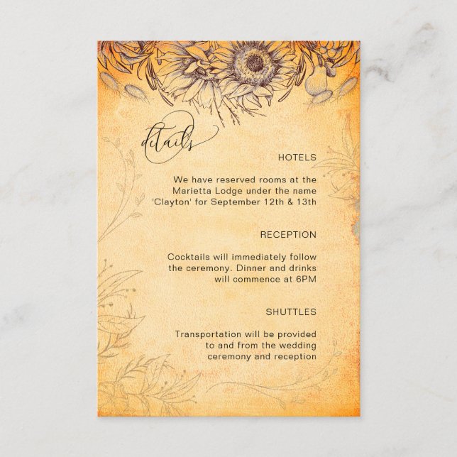 Spårning av solros Tuscany Autumn Struktur Tilläggskort (Framsida)