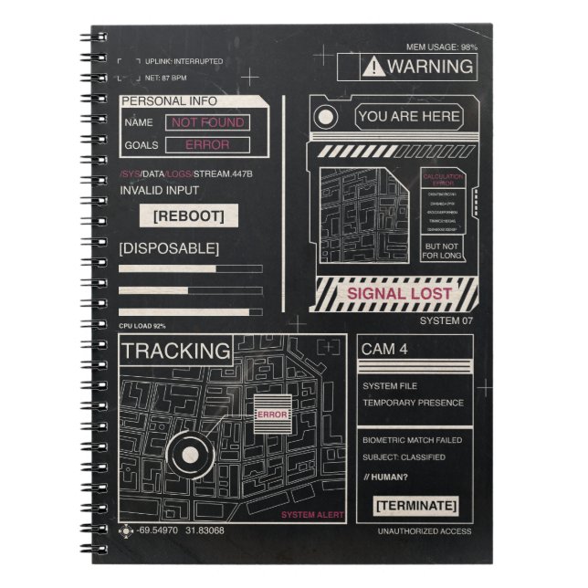 Spårning - Teknobrutalist Streetwear Design Anteckningsbok (Framsidan)