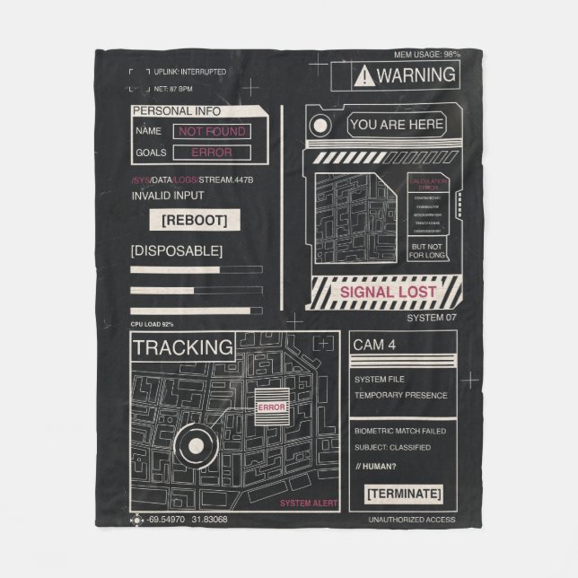 Spårning - Teknobrutalist Streetwear Design Fleecefilt (Framsidan)