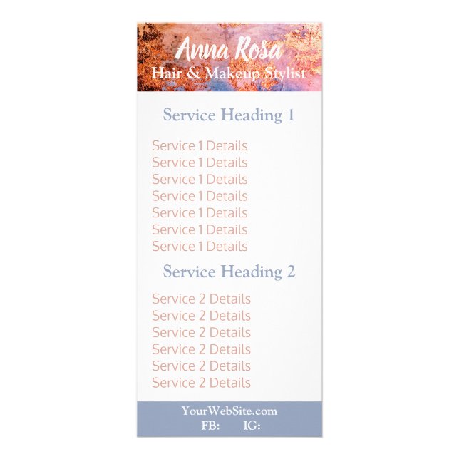 * Spärra vattenfärgens Abstrakt Rosa Guld Blue Reklamkort (Framsidan)