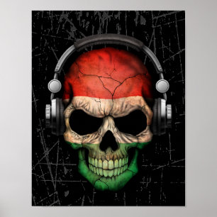 Spärrat ungerskt Dj Skull med hörlurar Poster