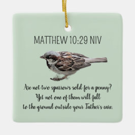 Sparrow Bird Cast Your Cares Bible Verse Grönt Julgransprydnad Keramik