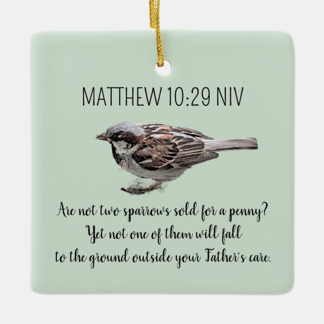 Sparrow Bird Cast Your Cares Bible Verse Grönt Julgransprydnad Keramik (Framsida)