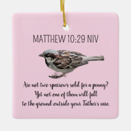 Sparrow Bird Cast Your Cares Bible Verse Rosa Julgransprydnad Keramik