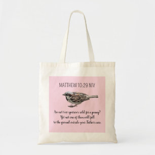 Sparrow Bird Cast Your Cares Bible Verse Rosa Tygkasse