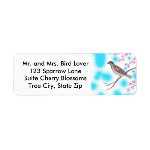 Sparrow i Cherry Blossom Tree Sky-adressetiketter Returadress Etikett