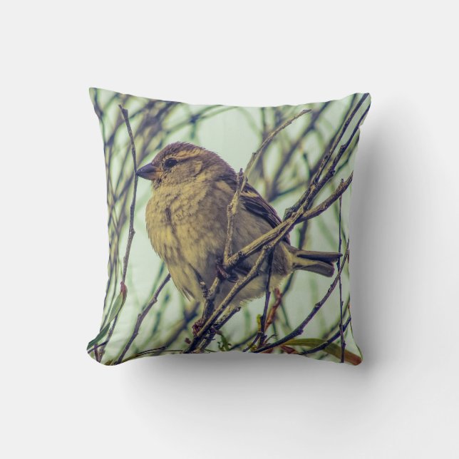 Sparrow i Träd Kudde (Framsida)
