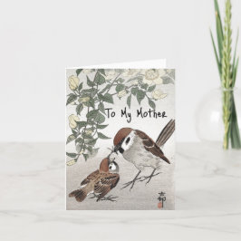 Sparrow Matar Chick Vintage Asian Art Helgkort