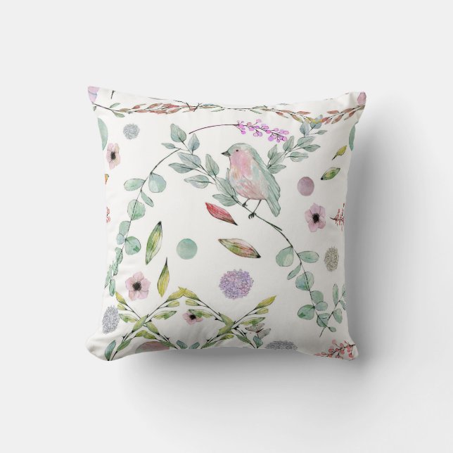 Sparrow och Löv Desing for Dekorativ kudde (Framsida)
