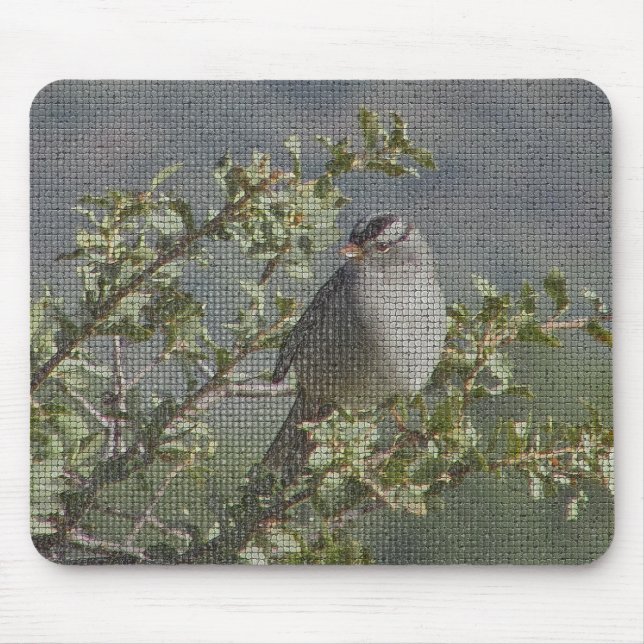Sparrow på Gren Photo Mosaic Mönster Nature Musmatta (Framsidan)