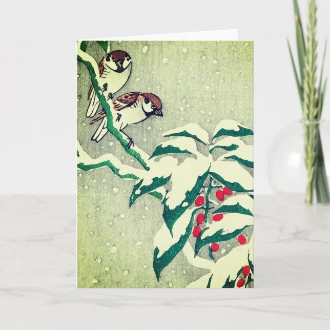SPARROW RED BERRIES CHRISTMAS-kort Kort (Framsida)