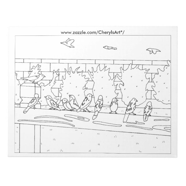 Sparrows Birds Sitta vid linjens konturfärgning Anteckningsblock (Framsida)