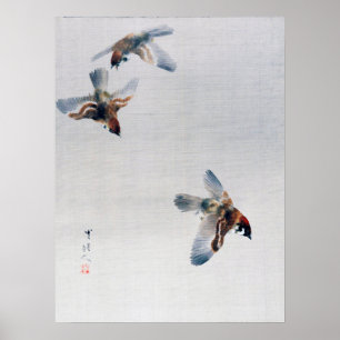 Sparrows Flies, Watanabe Seitei Poster