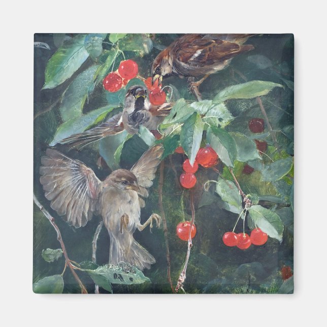 Sparrows in a Cherry Träd, Bruno Liljefors Magnet (Framsidan)