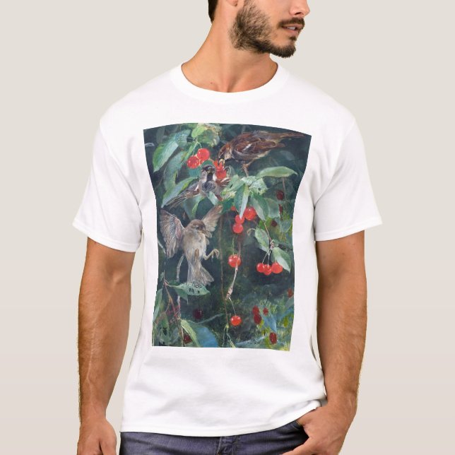 Sparrows in a Cherry Träd, Bruno Liljefors T Shirt (Framsida)
