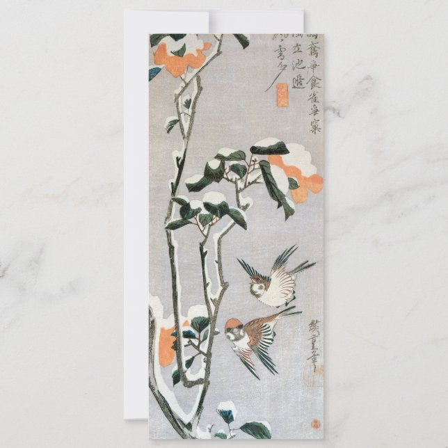 Sparrows och Camellia i Snö av Ando Hiroshige (Framsida)