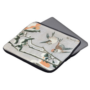 Sparrows och Camellia i Snö av Ando Hiroshige Laptop Sleeve