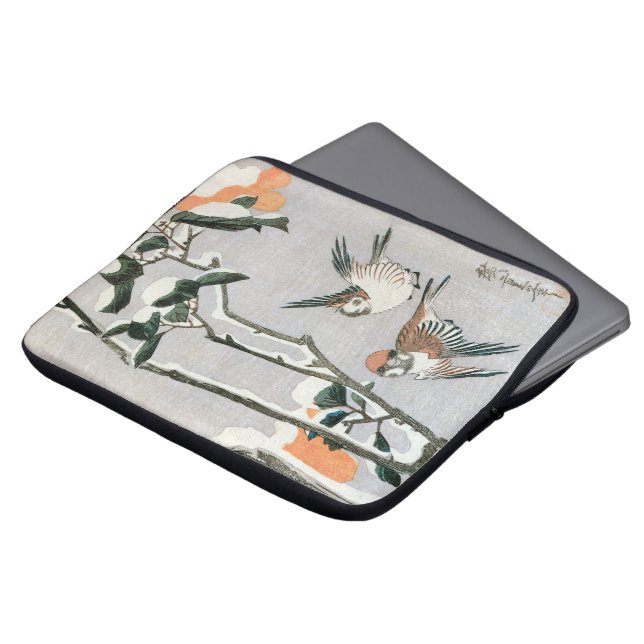 Sparrows och Camellia i Snö av Ando Hiroshige Laptop Sleeve (Framsida topp)