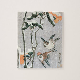 Sparrows och Camellia i Snö av Ando Hiroshige Pussel