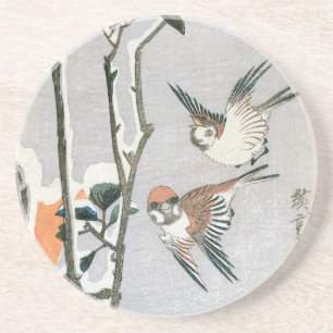Sparrows och Camellia i Snö av Ando Hiroshige Underlägg Sandsten