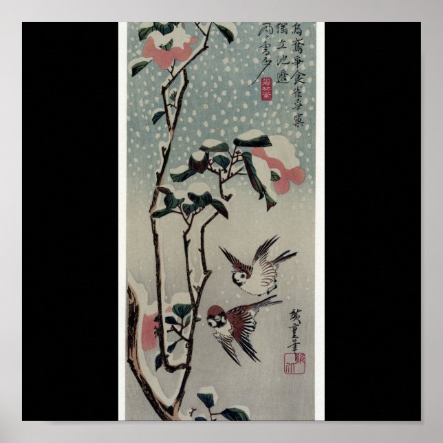 Sparrows och Camellias i Snö vid 1830-talet Poster (Framsidan)