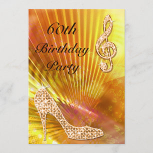 Sparsam Orange Music Note & Stiletto 60 födelsedag Inbjudningar