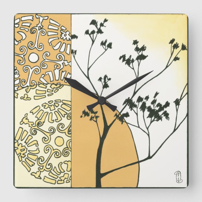 Sparse Träd Silhouette av Megan Meagher Fyrkantig Klocka (Framsida)